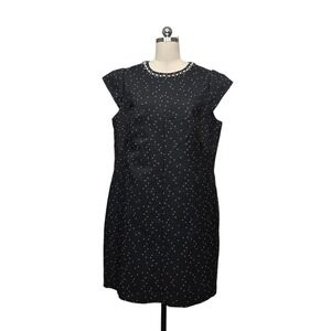 LK Bennett London Kira Black Cream Polka Dot Embellished Shift Dress Size US 14